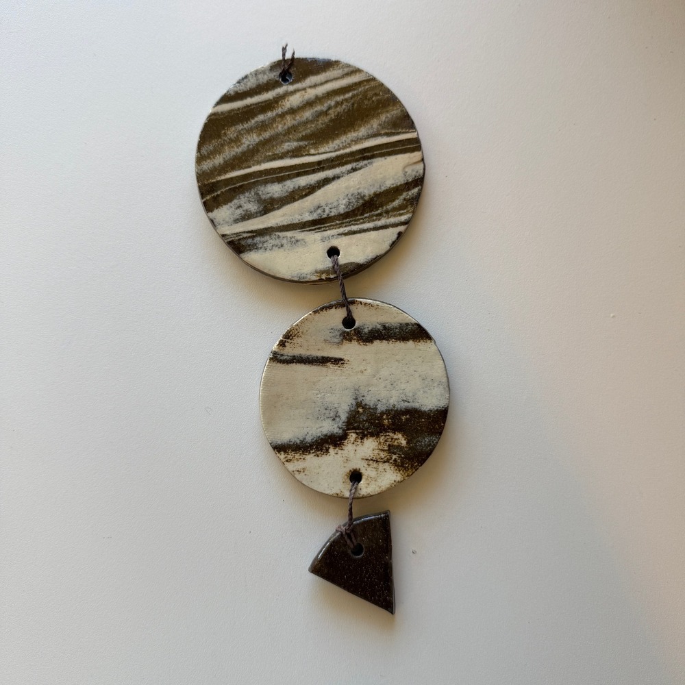 Handmade Marbled Ceramic Wall Hanging Earthy Brown Cream Mobile Art Decor